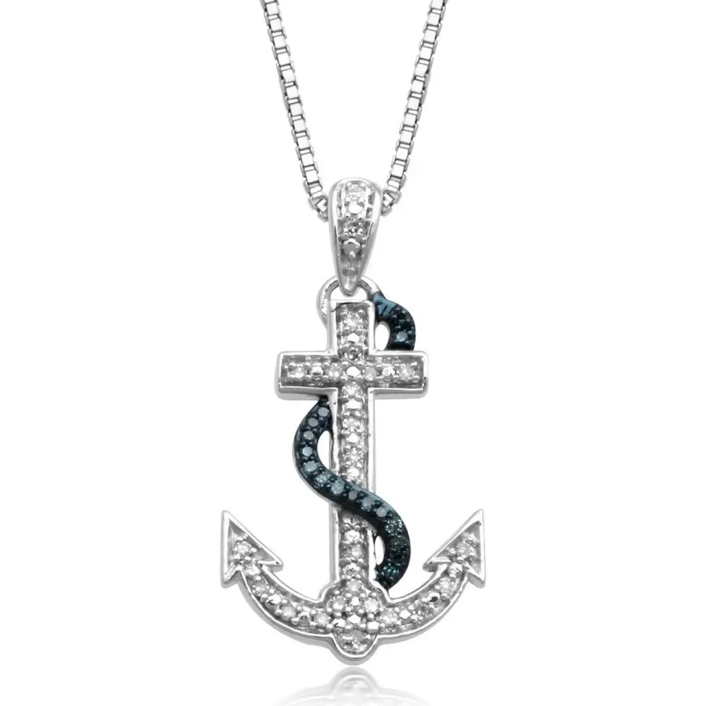 1/10 CTTW Diamond Anchor Pendant 14K White Gold
